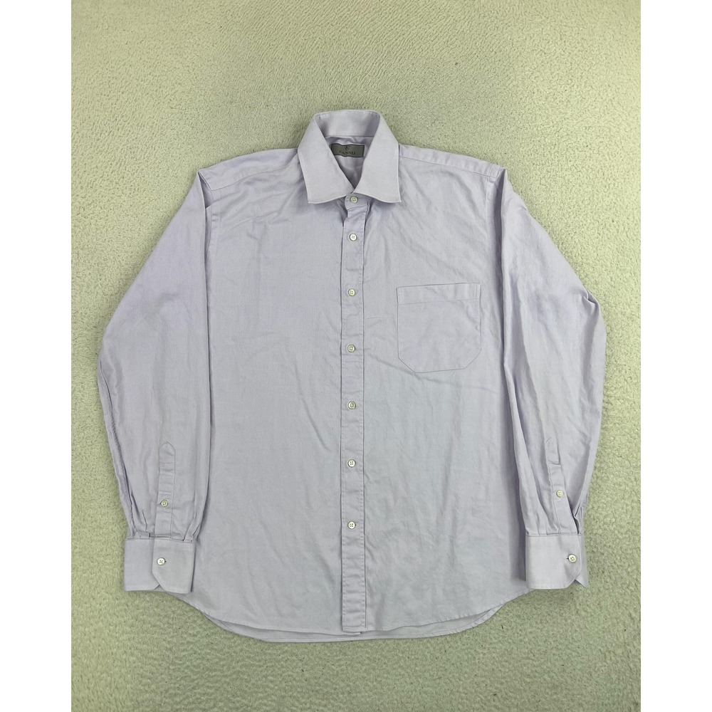 Canali Dress Shirt Mens 16.5 Purple Solid Cotton Classic Fit Made In Italy LS